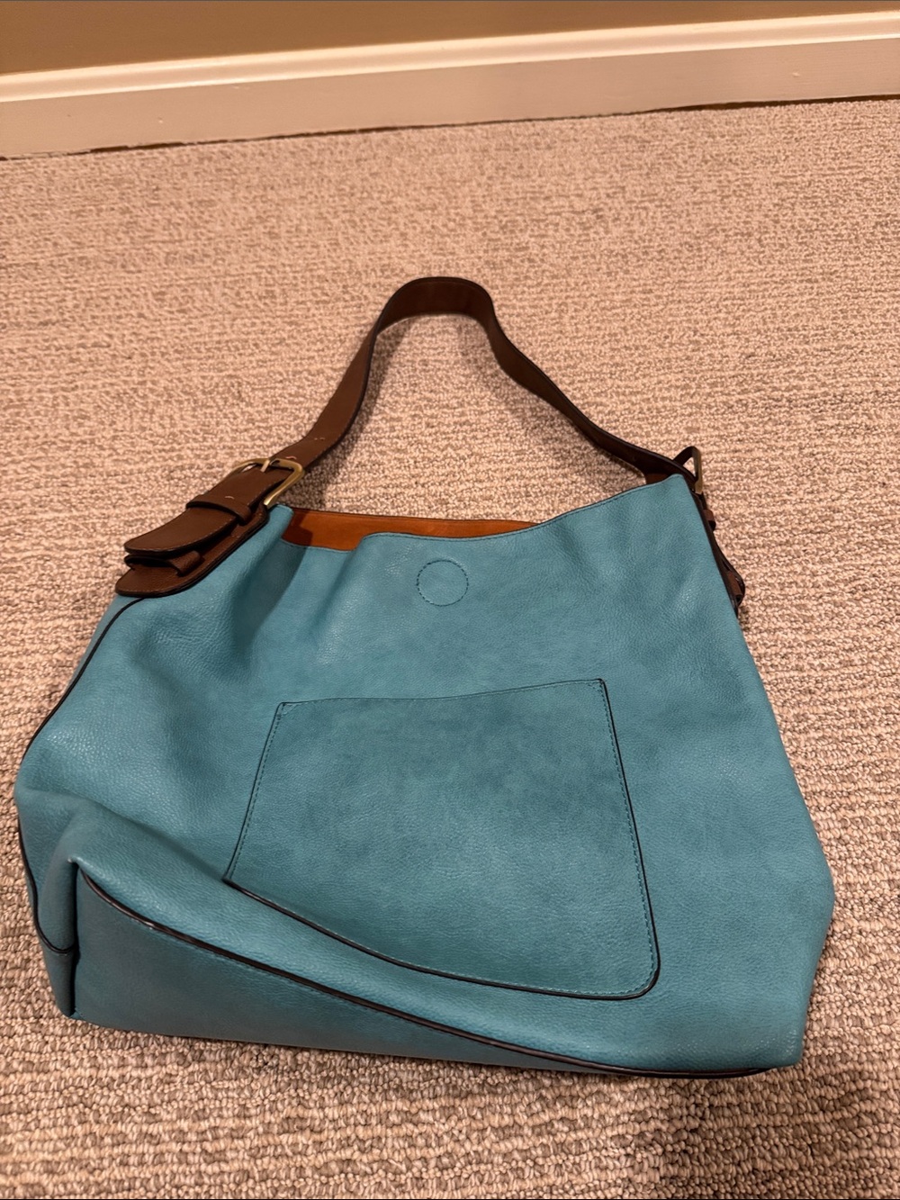 Source Unknown Turquoise Hobo Bag with Brown Strap